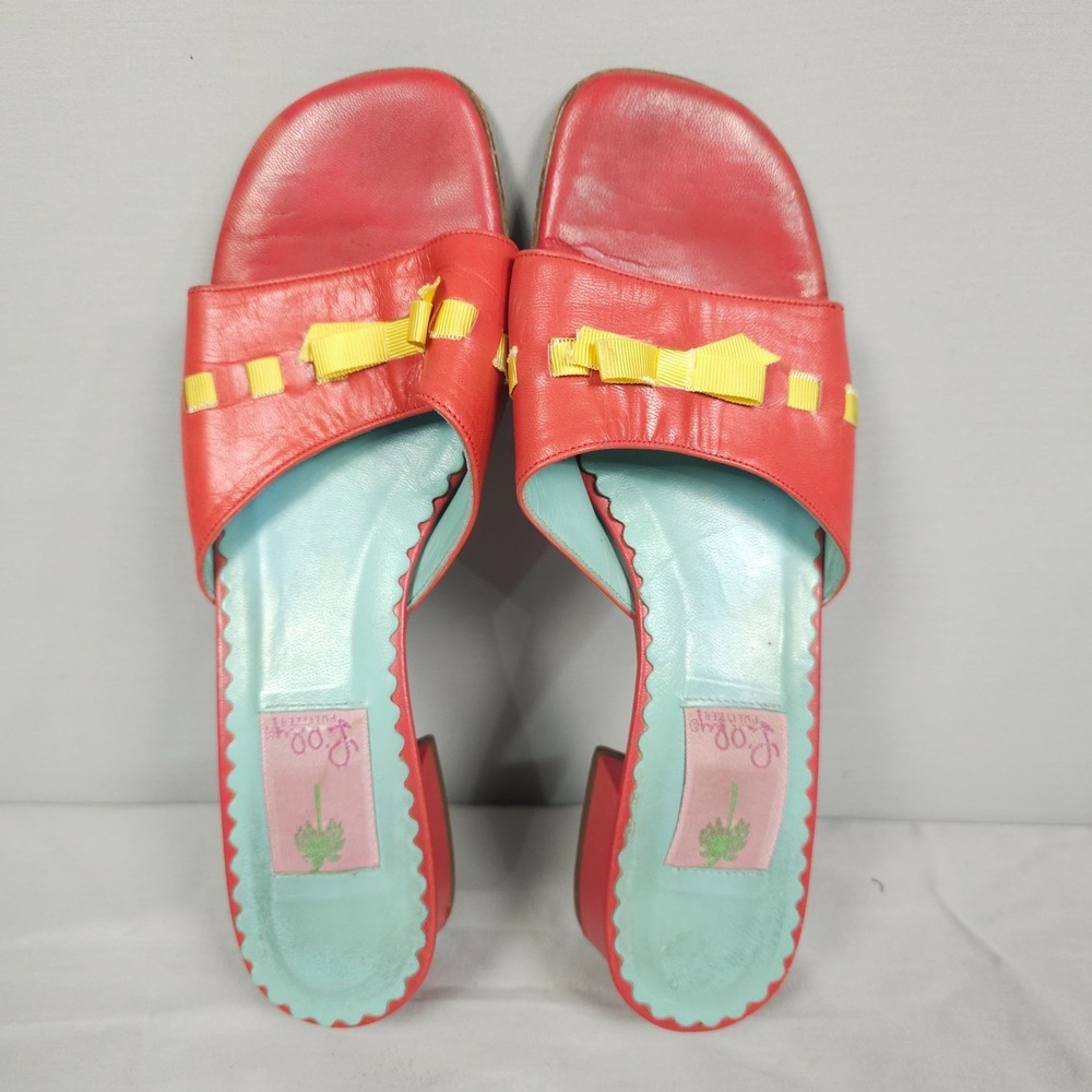 Vintage Lily Pulitzer Sandals Women Size 10 M Red Yellow Leather Slip-On Open To - Picture 7 of 16